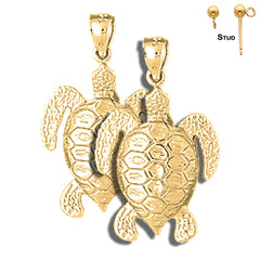 Sterling Silver 30mm Turtles Earrings (White or Yellow Gold Plated)