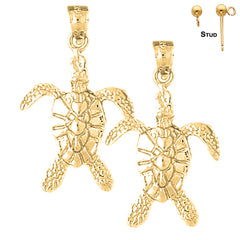 Sterling Silver 30mm Turtles Earrings (White or Yellow Gold Plated)