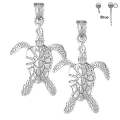 Sterling Silver 30mm Turtles Earrings (White or Yellow Gold Plated)