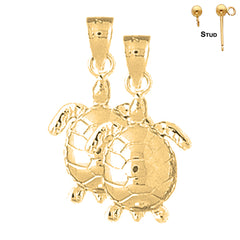 Sterling Silver 27mm Turtles Earrings (White or Yellow Gold Plated)