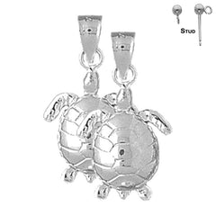 Sterling Silver 27mm Turtles Earrings (White or Yellow Gold Plated)