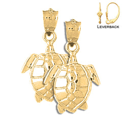 Sterling Silver 24mm Turtles Earrings (White or Yellow Gold Plated)