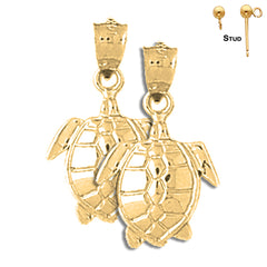 Sterling Silver 24mm Turtles Earrings (White or Yellow Gold Plated)