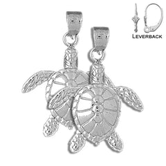 Sterling Silver 33mm Turtles Earrings (White or Yellow Gold Plated)