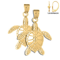 Sterling Silver 33mm Turtles Earrings (White or Yellow Gold Plated)