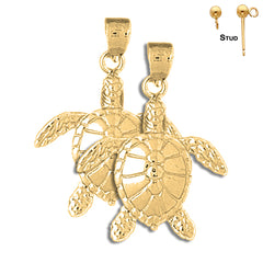 Sterling Silver 33mm Turtles Earrings (White or Yellow Gold Plated)