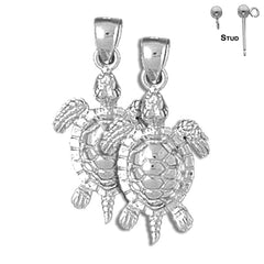 Sterling Silver 30mm Turtles Earrings (White or Yellow Gold Plated)