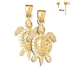 Sterling Silver 30mm Turtles Earrings (White or Yellow Gold Plated)