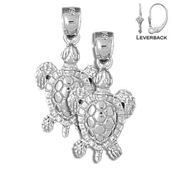 Sterling Silver 27mm Turtles Earrings (White or Yellow Gold Plated)