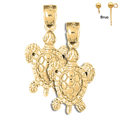 Sterling Silver 27mm Turtles Earrings (White or Yellow Gold Plated)