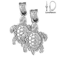 Sterling Silver 22mm Turtles 3D Earrings (White or Yellow Gold Plated)
