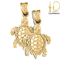 Sterling Silver 22mm Turtles 3D Earrings (White or Yellow Gold Plated)
