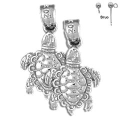 Sterling Silver 22mm Turtles 3D Earrings (White or Yellow Gold Plated)