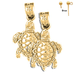 14K oder 18K Gold 22mm Schildkröten 3D Ohrringe