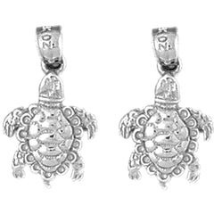 Sterling Silver 22mm Turtles 3D Earrings