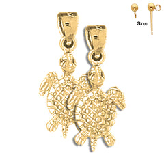 Sterling Silver 25mm Turtles Earrings (White or Yellow Gold Plated)