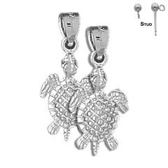 Sterling Silver 25mm Turtles Earrings (White or Yellow Gold Plated)