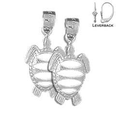 Sterling Silver 24mm Turtles Earrings (White or Yellow Gold Plated)