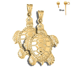 Sterling Silver 33mm Turtles Earrings (White or Yellow Gold Plated)