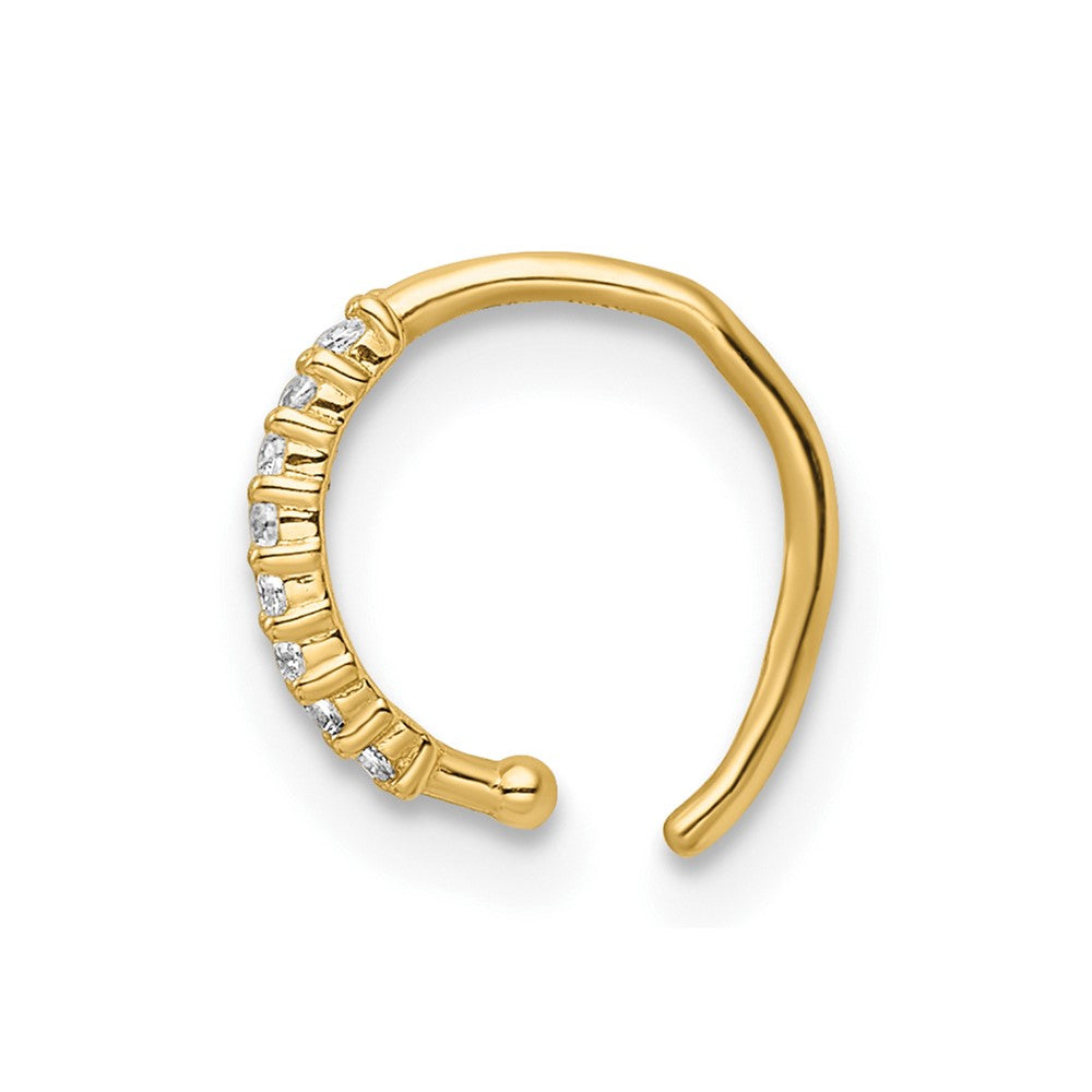 14K Yellow Gold 18 Gauge Double Row Beaded & CZ Nose Ring Ear Cuff