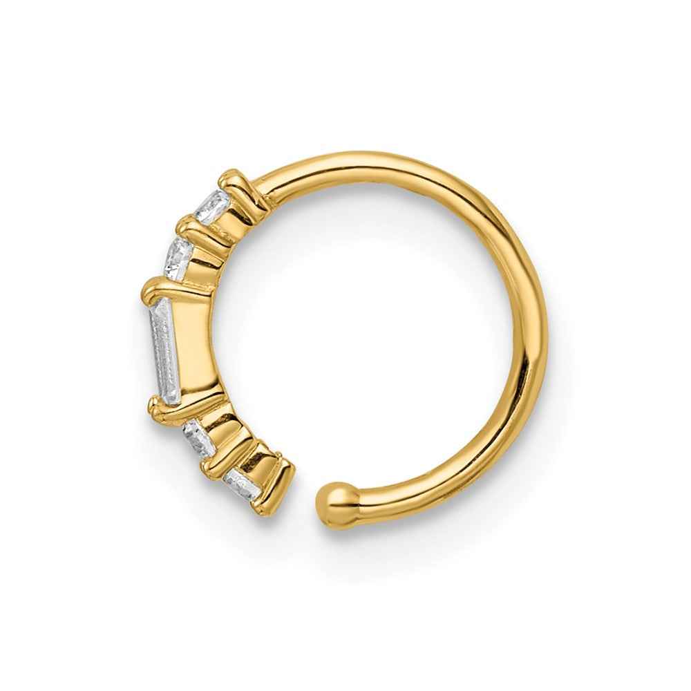 14K Yellow Gold 20 Gauge CZ Nose Ring Ear Cuff