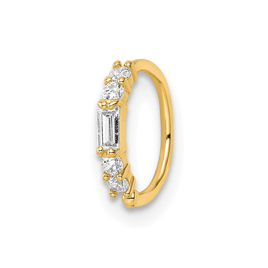 14K Yellow Gold 20 Gauge CZ Nose Ring Ear Cuff