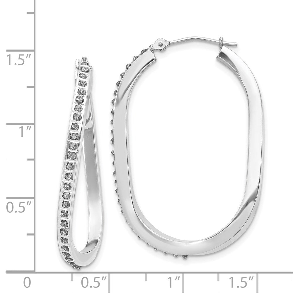 14K White Gold Diamond Fascination Oval Twist Hinged Hoop Earrings