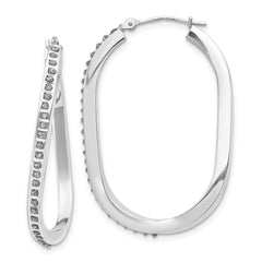 14K White Gold Diamond Fascination Oval Twist Hinged Hoop Earrings