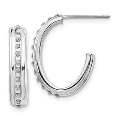 14K White Gold Diamond Fascination Post J Hoop Earrings