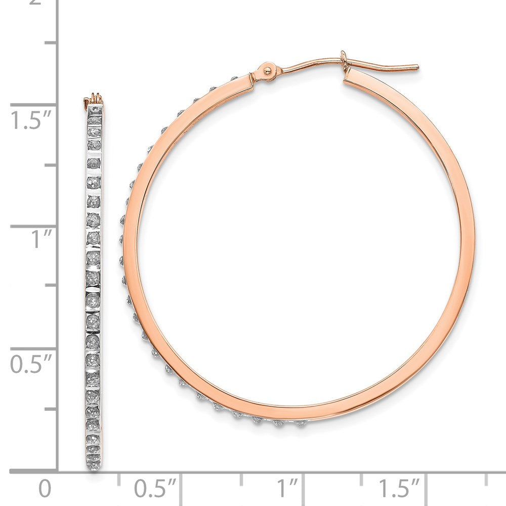 14K Rose Gold Diamond Fascination Round Hinged Hoop Earrings