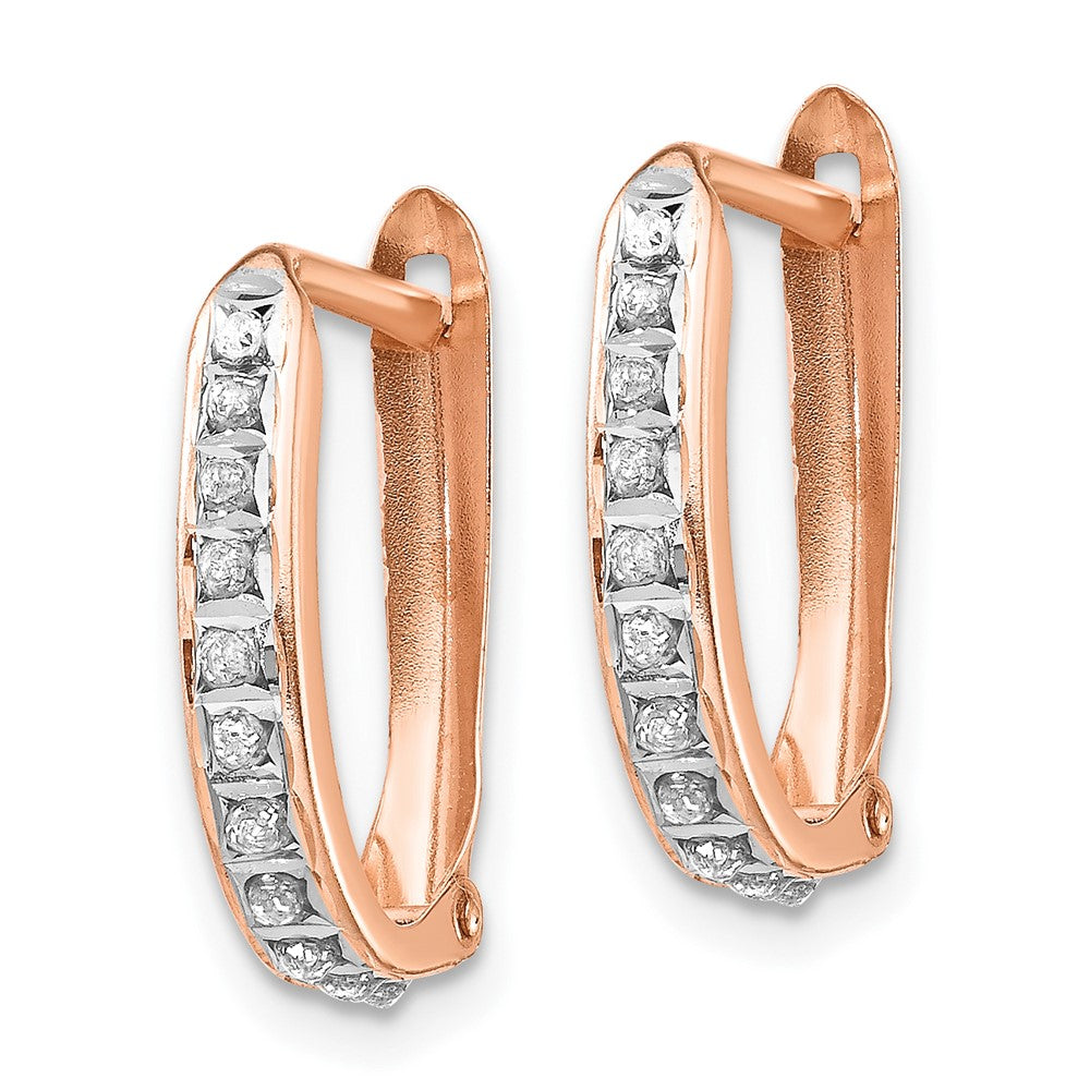 14K Rose Gold Diamond Fascination Oval Leverback Hinged Hoop Earrings