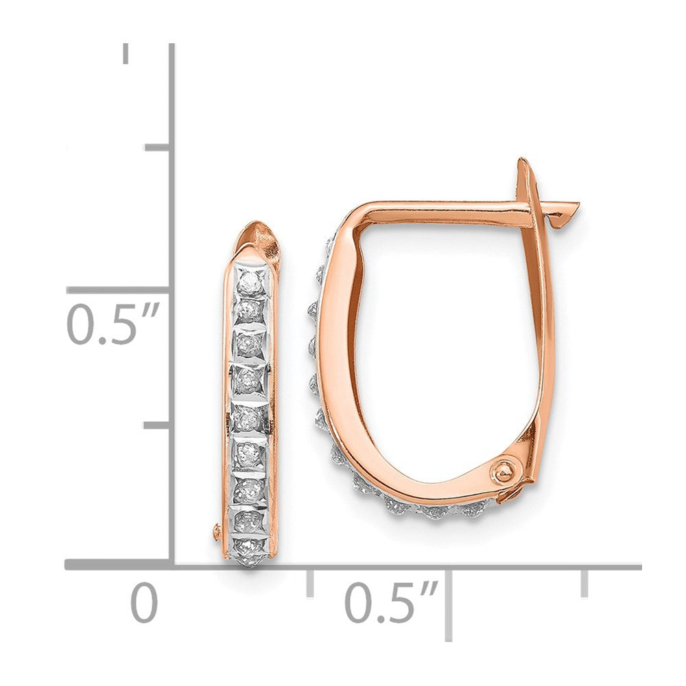14K Rose Gold Diamond Fascination Oval Leverback Hinged Hoop Earrings