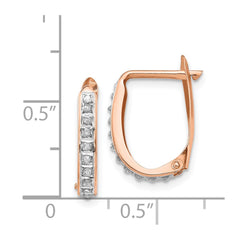 14K Rose Gold Diamond Fascination Oval Leverback Hinged Hoop Earrings
