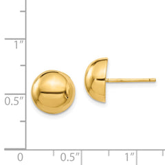 14K Yellow Gold Polished 10mm Half Ball Post Earrings