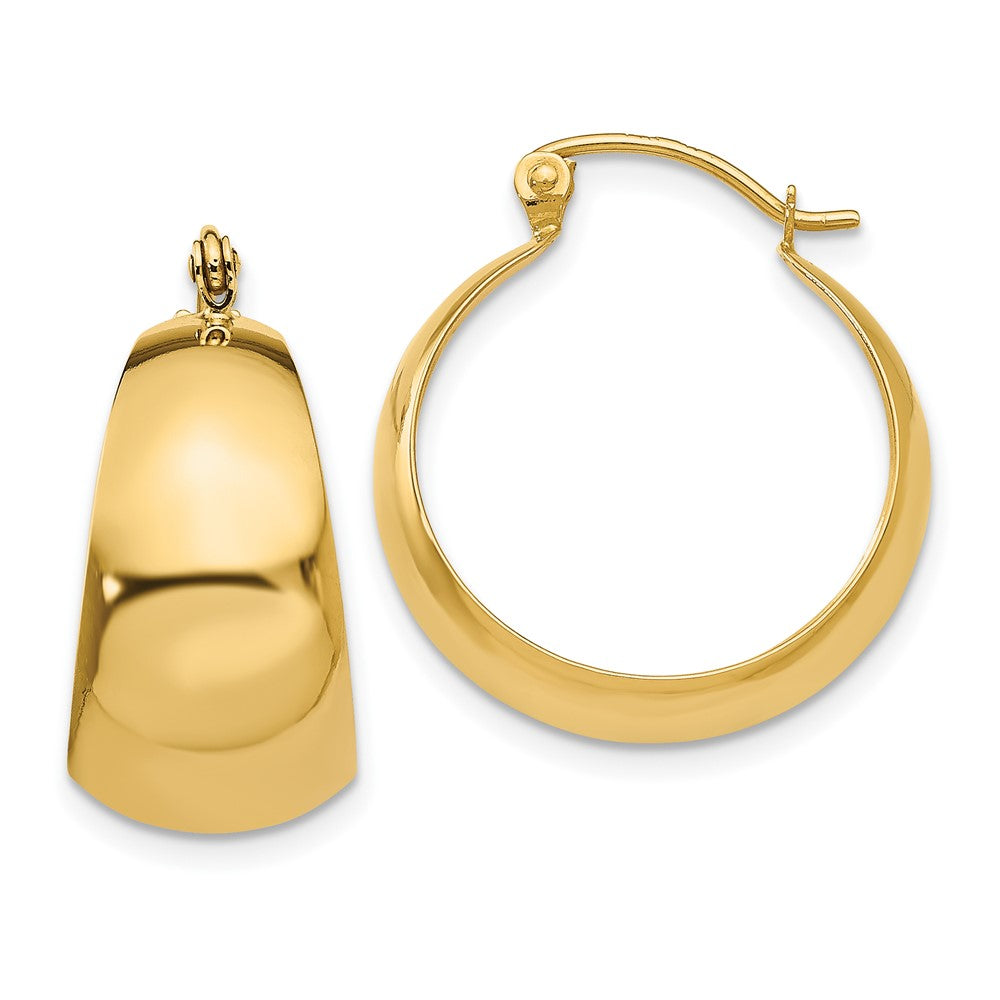 14K Yellow Gold Polished 10.5mm Tapered Hoop Earrings