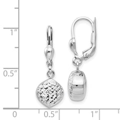 14K White Gold Polished Diamond-cut Dangle Leverback Earrings