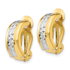 14K Two-Tone Gold Polished & Diamond-cut Non-pierced Earrings