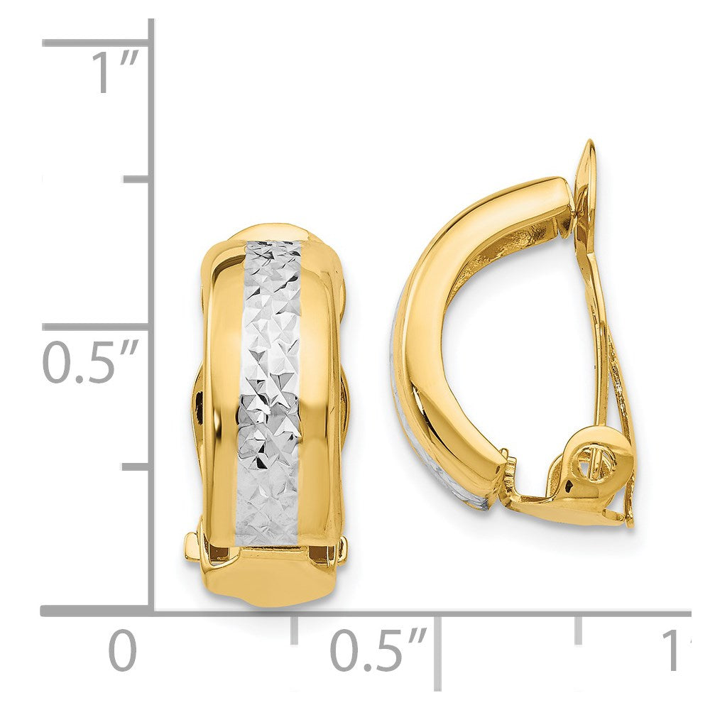 14K Two-Tone Gold Polished & Diamond-cut Non-pierced Earrings