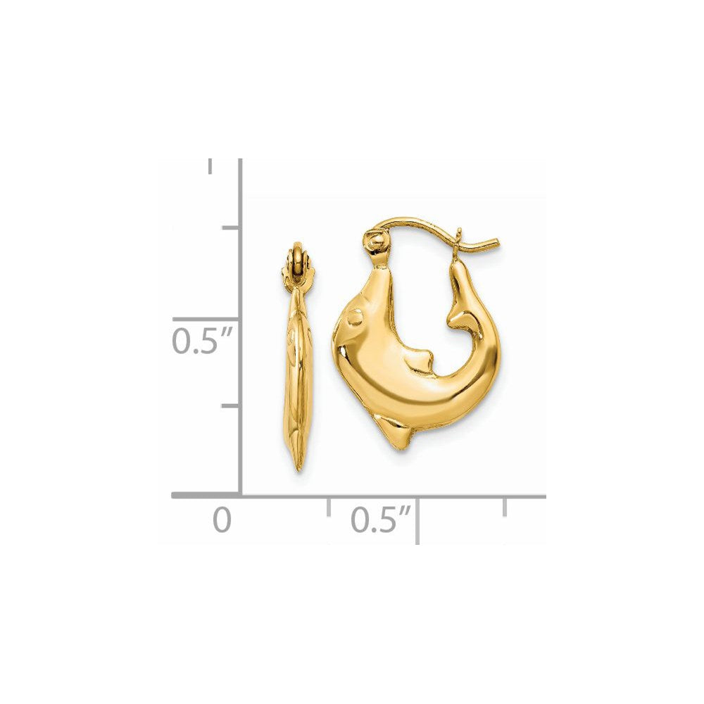 14K Yellow Gold Polished Dolphin Hoop Earrings