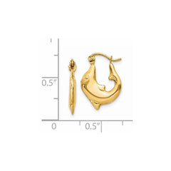 14K Yellow Gold Polished Dolphin Hoop Earrings