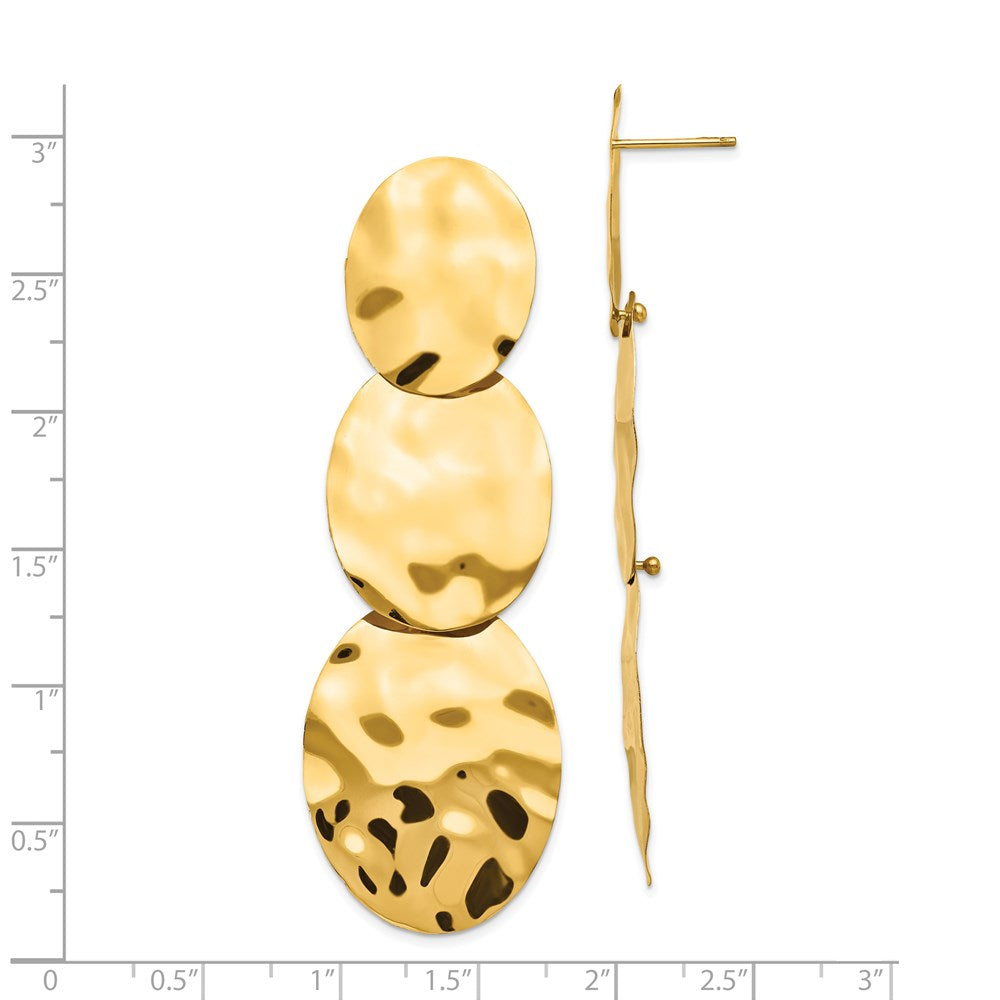 14K Yellow Gold Polished Hammered Dangle Earrings