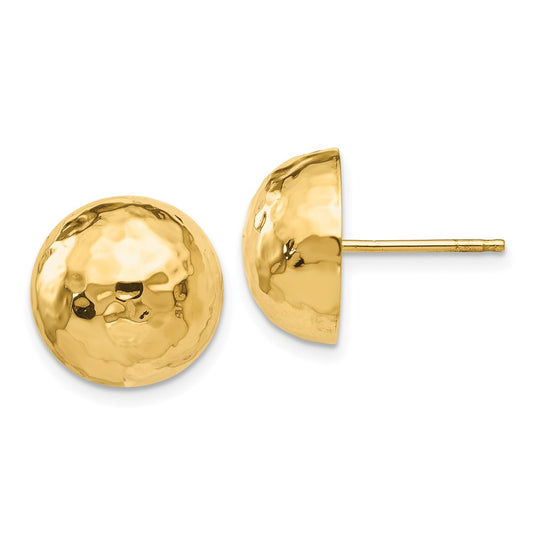 14K Yellow Gold Hammered Half Ball Post Earrings