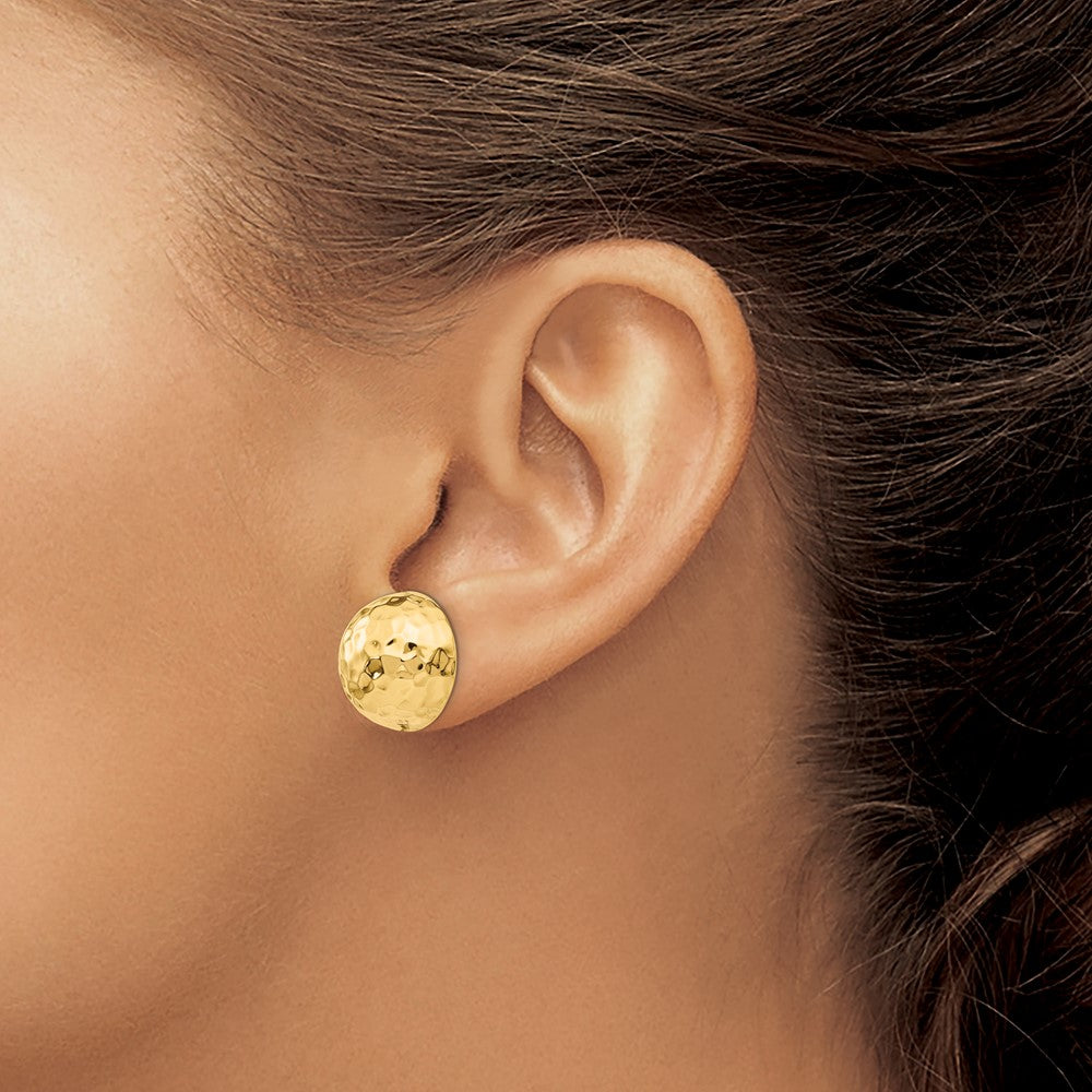 14K Yellow Gold Hammered Half Ball Post Earrings