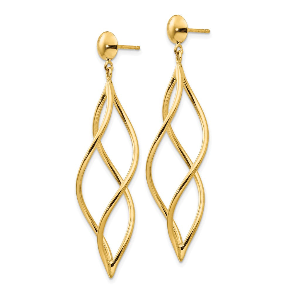 14K Yellow Gold Curved Tube Dangle Earrings