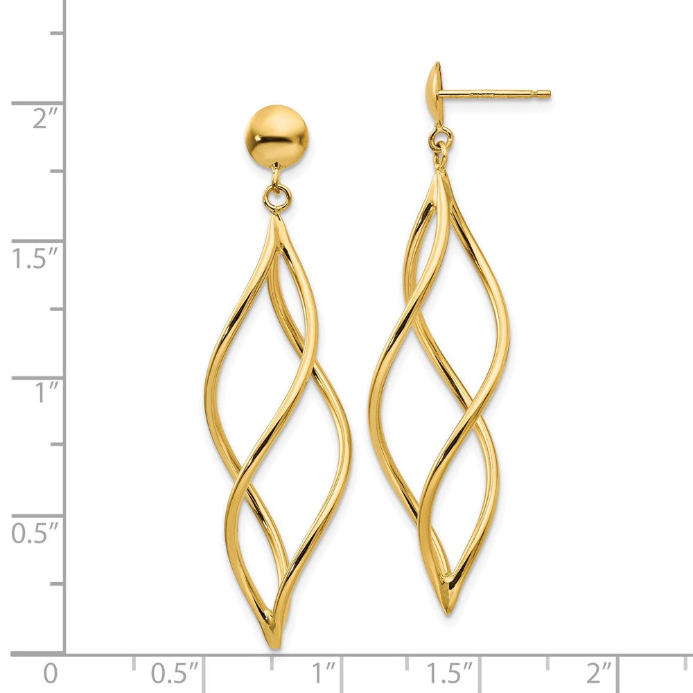14K Yellow Gold Curved Tube Dangle Earrings