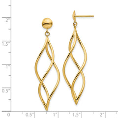 14K Yellow Gold Curved Tube Dangle Earrings