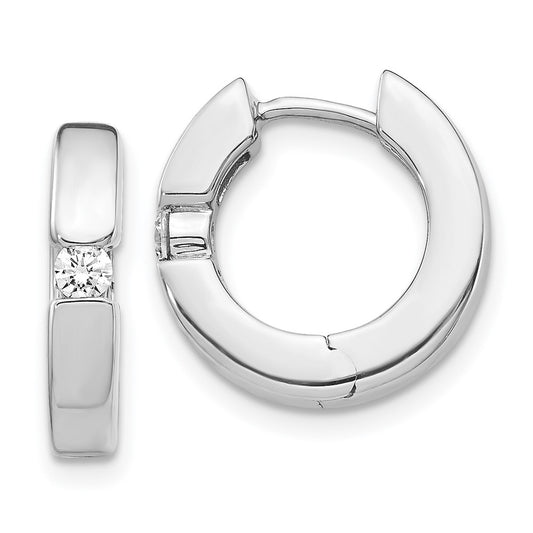 14K White Gold AA Diamond Hinged Hoop Earrings