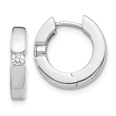 14K White Gold AA Diamond Hinged Hoop Earrings