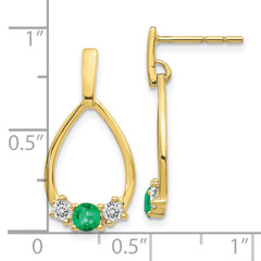 10K Yellow Gold Emerald and White Sapphire Post Dangle Earrings