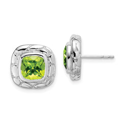 Rhodium-plated Sterling Silver Peridot Post Earrings